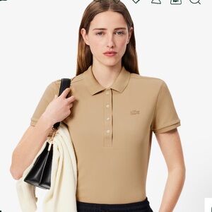 Lacoste Women's Beige Button Down Polo Shirt